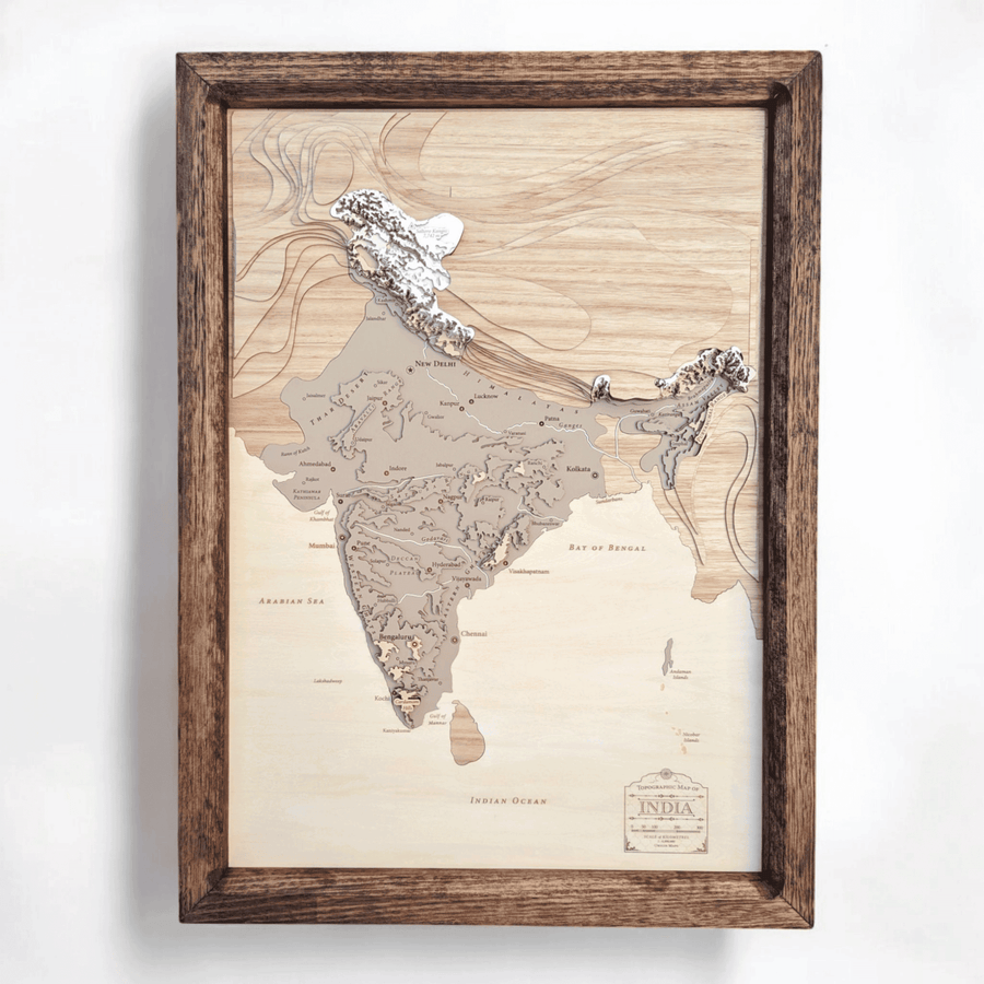 Framed 3D Wooden Map of India