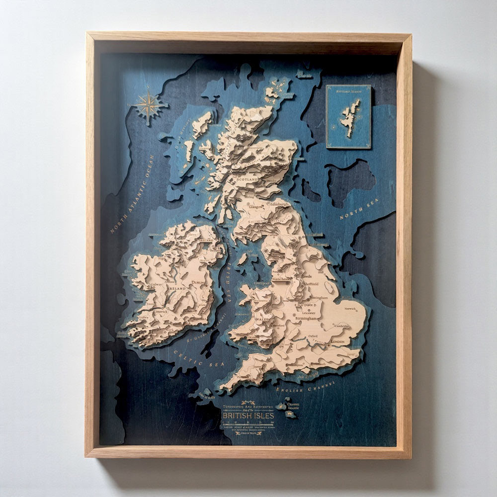 Wooden Map Art of The United Kingdom | British Isles Framed Map Gift