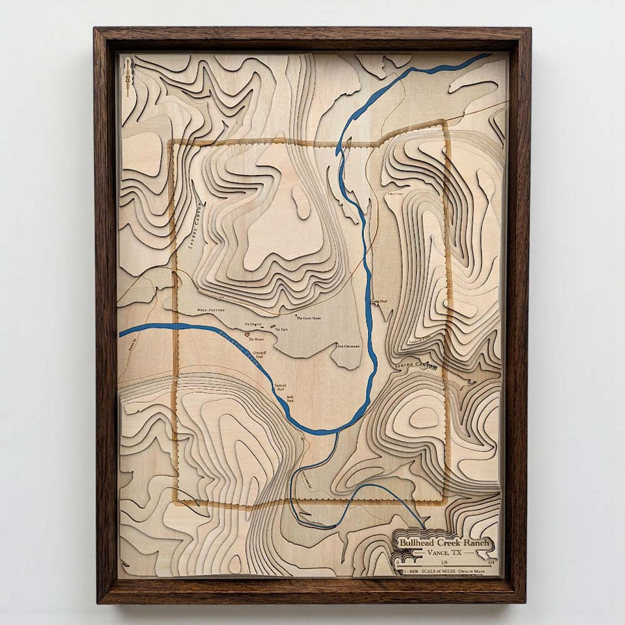 Custom wooden property map of a farm