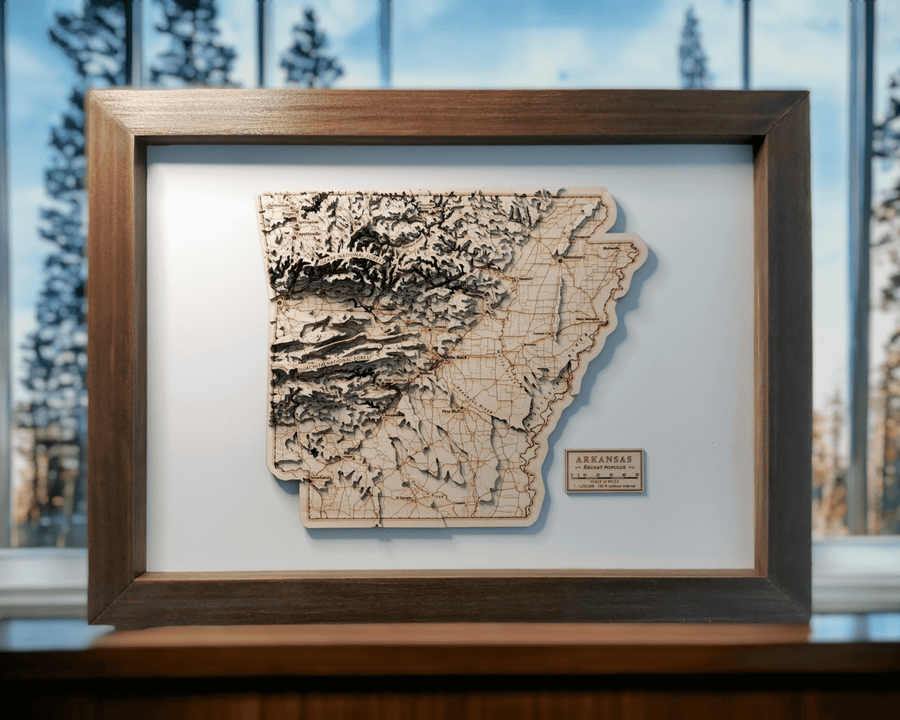 Arkansas State USA Topographic Contour Map Art Physical Framed Product