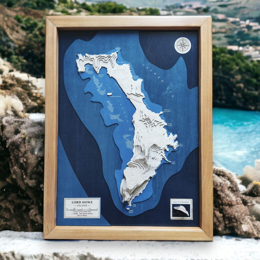 Lord Howe wooden topographic map art