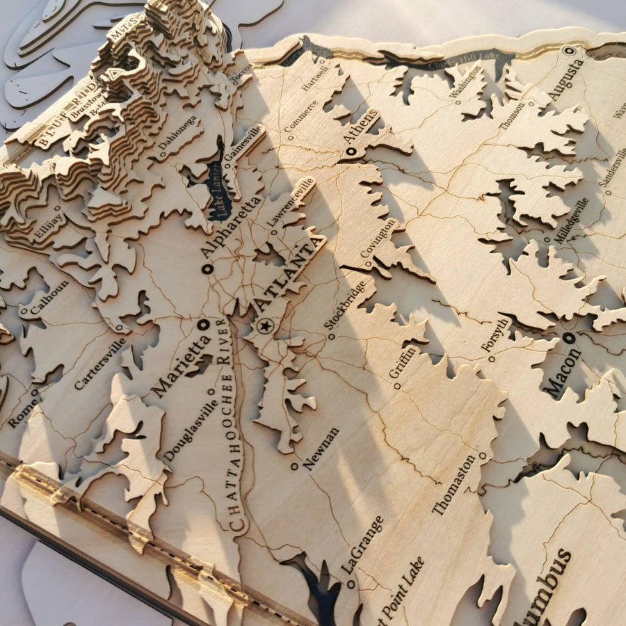 Atlanta and Alpharetta of Geogria as seen on a contour map