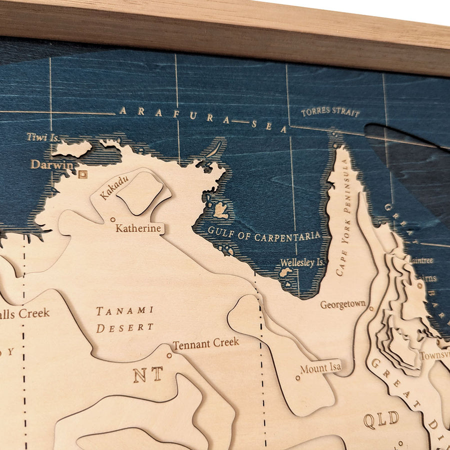Gulf of Carpentaria as shown on a wooden carved map of Australia