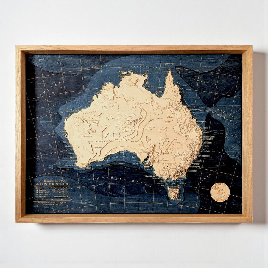 3D Wooden Contour Map Art of Australia