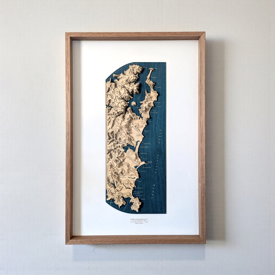 3d map art of the northern beaches of sydney as seen on a contour map