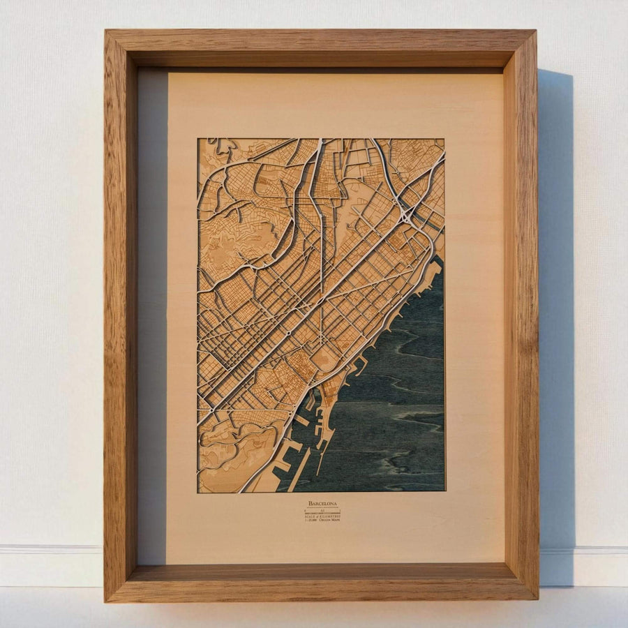 Wooden Raised Relief city map of Barcelona