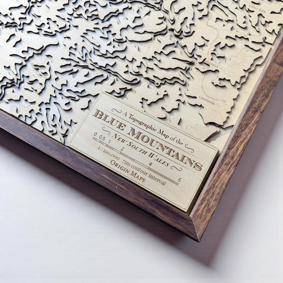 Map legend for a wooden map of the blue mountains of new south wales