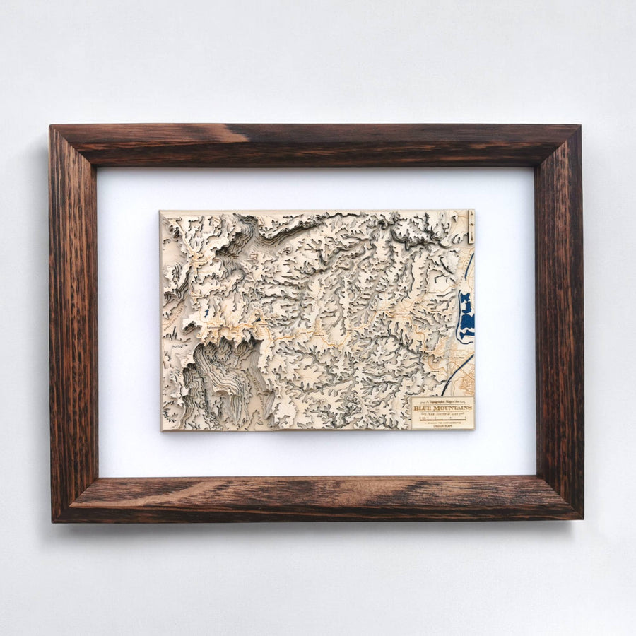 framed contour map of the blue mountains of australia