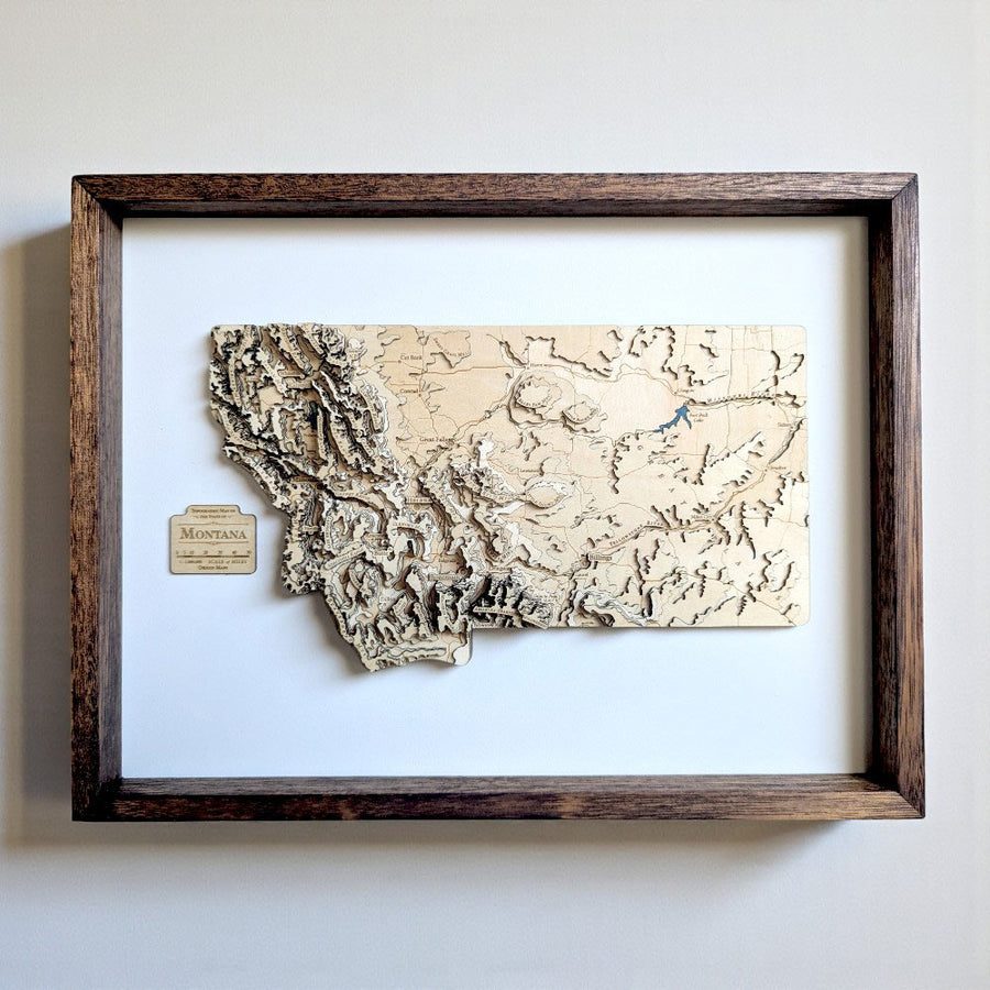 Wooden topographic map of Montana