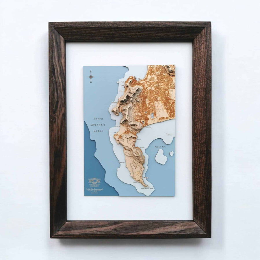 Framed contour map of Cape Town of South Africa