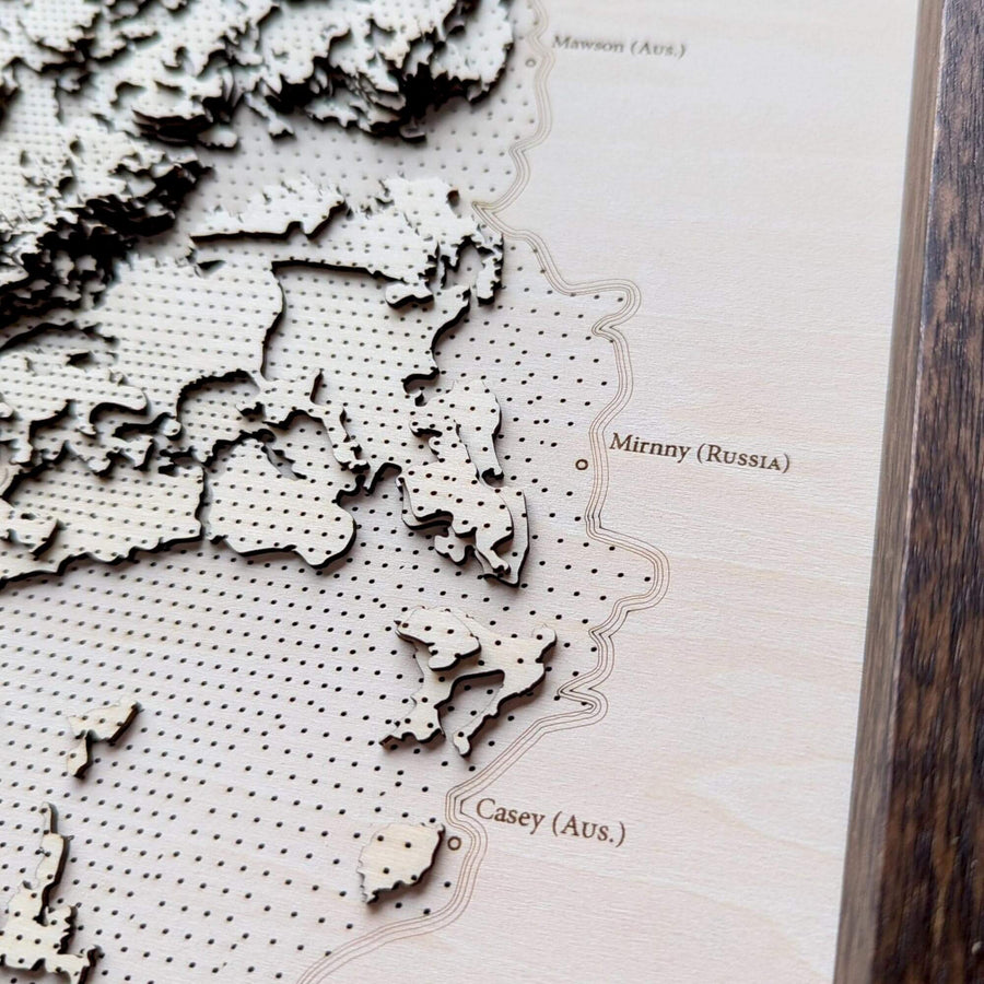 3d wooden map art of Antarctica