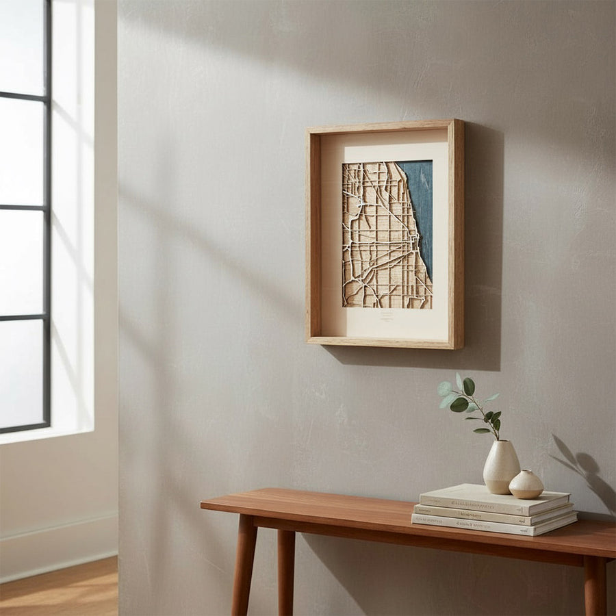 Chicago Illinois laser cut map art