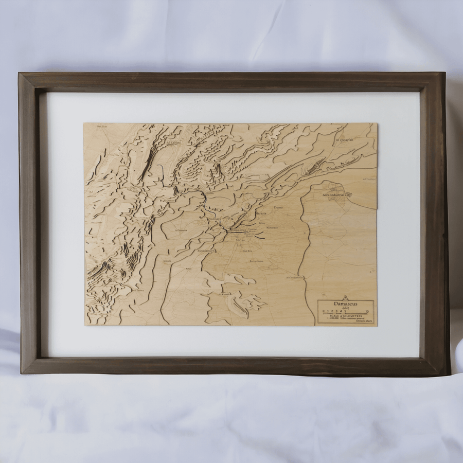 Damascus Syria Wooden Topographic map of the bloudan moutains and other local places