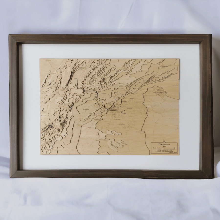Damascus Syria Wooden Topographic map of the bloudan moutains and other local places