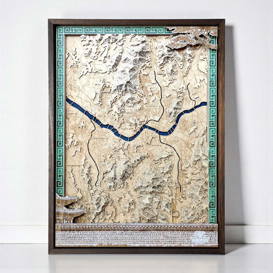 Seoul South Korea Topographic Wooden Framed Map Art