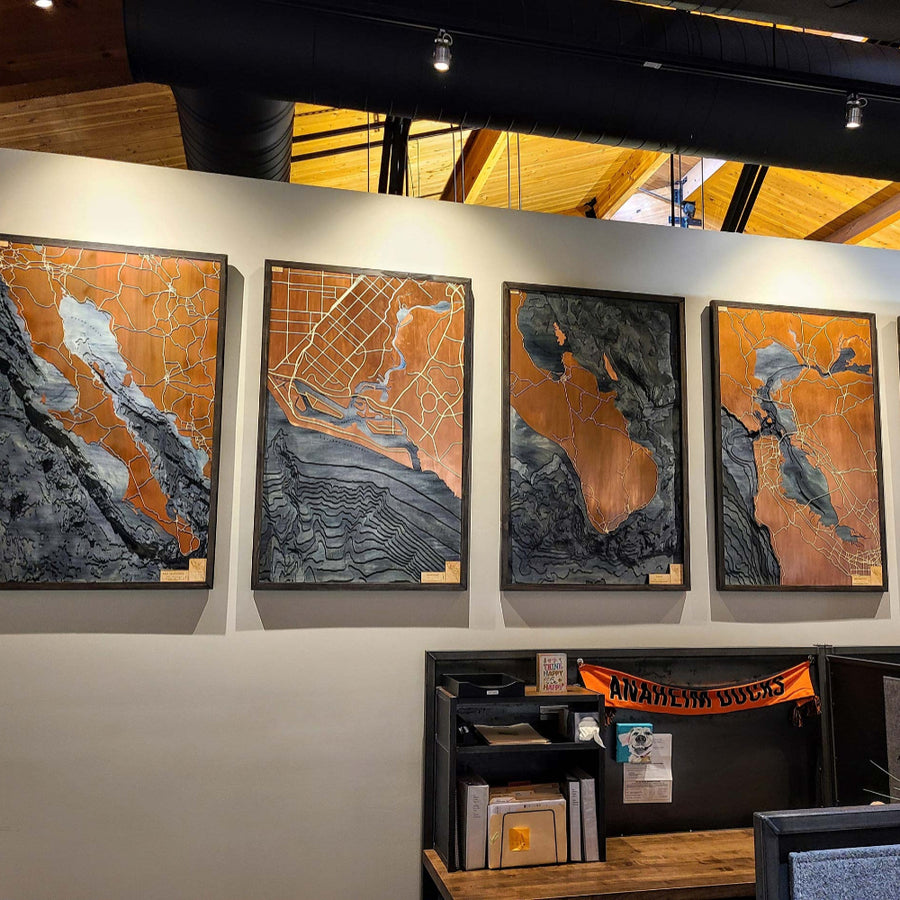 Series of extra large wooden feature maps for interior decor