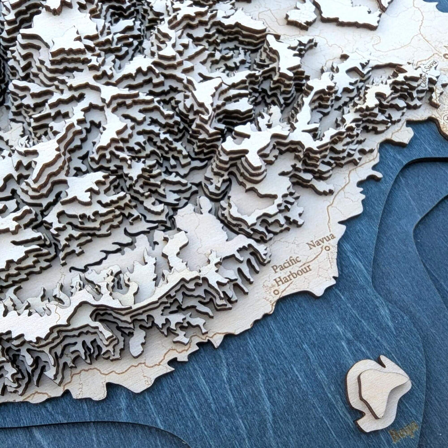 3D contour wooden map of Fiji