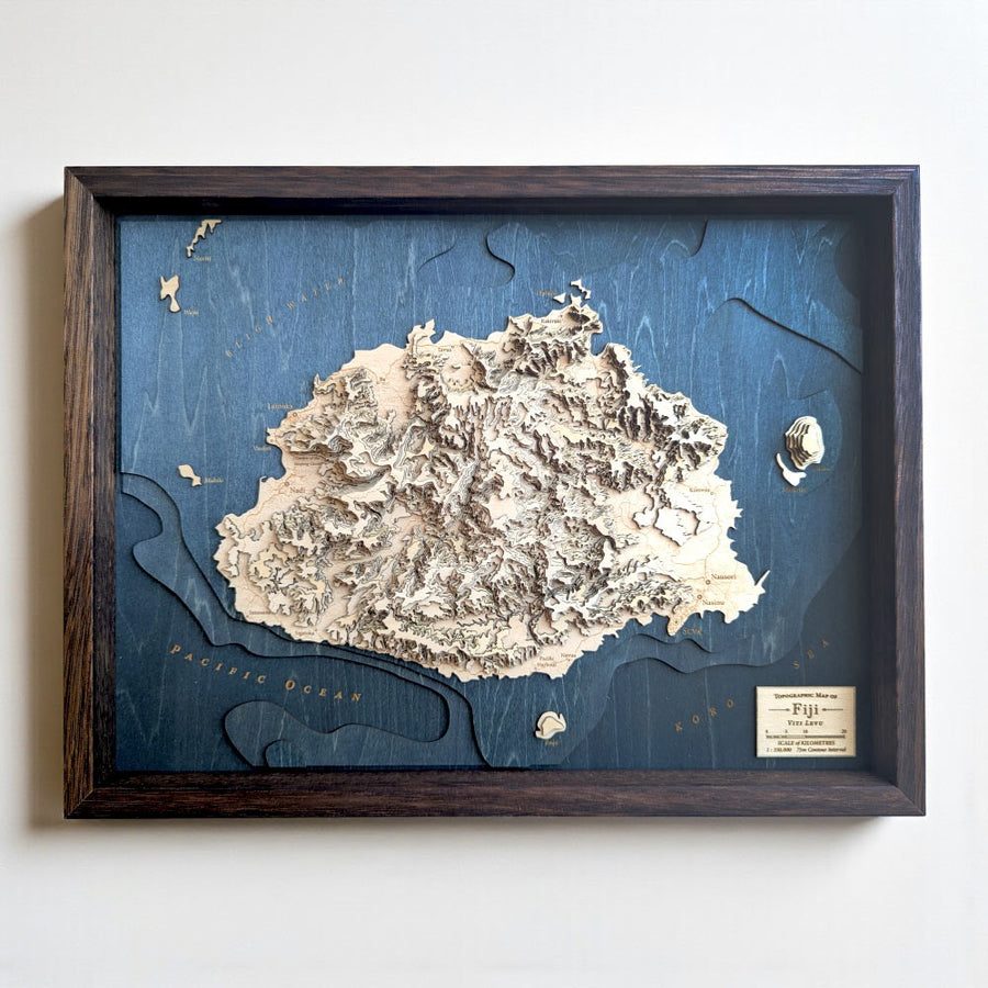 Wooden Contour Map art of Fiji