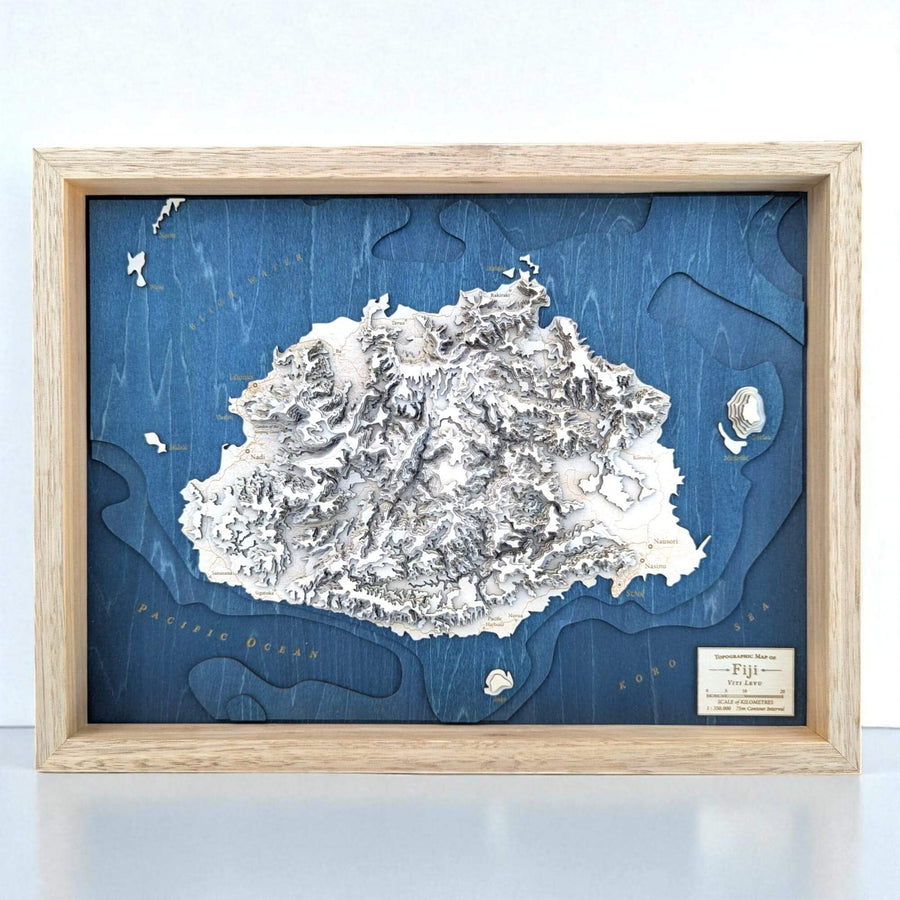 Wooden Map Art of the island of Fiji