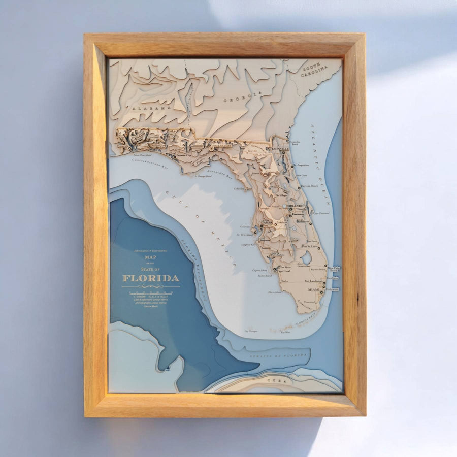 Wooden Topographic Map of Any US State