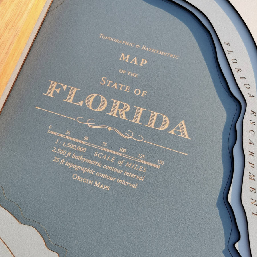 Legend of a topographic and bathymetric physical map of florida usa