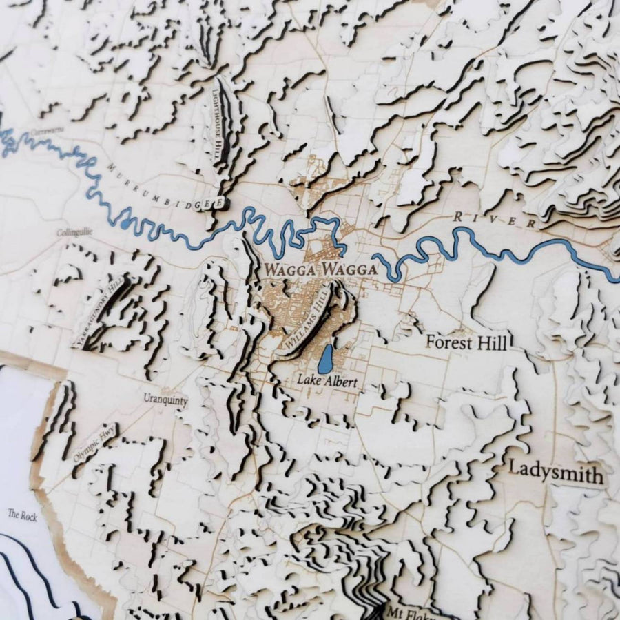 Wagga wagga and lake albert as seen on a contour map