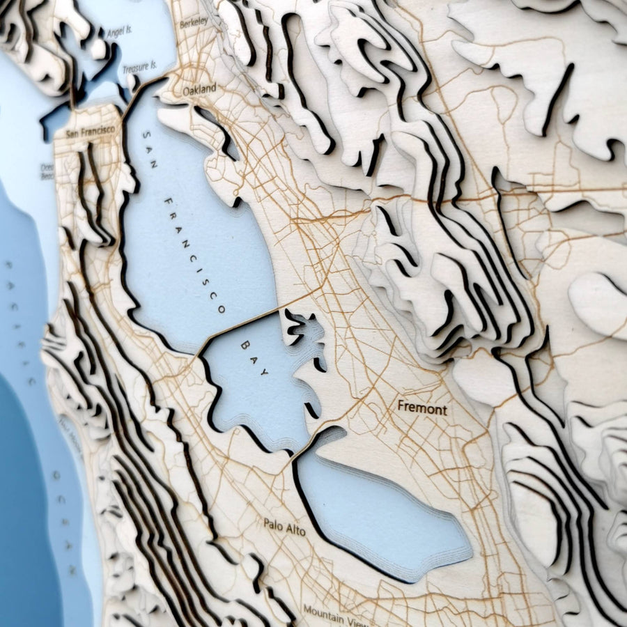 Wooden map art of Fremont California