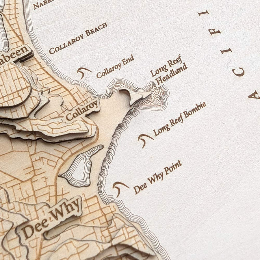 Long Reef Headland and Long Reef Bombie as seen on a map of the Northern Beaches of Sydney