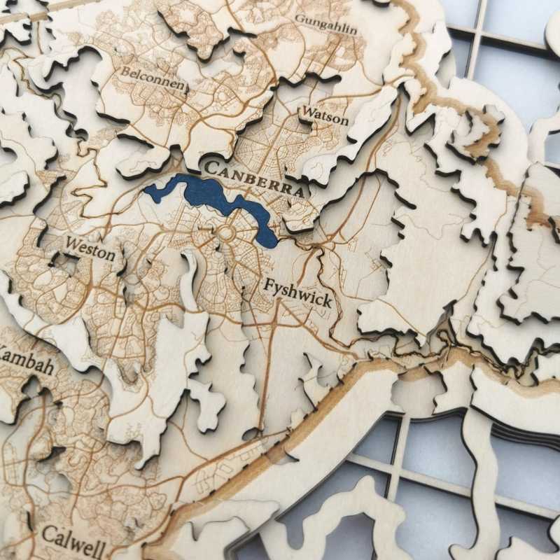 Canberra Australia of the ACT as shown on a contour map