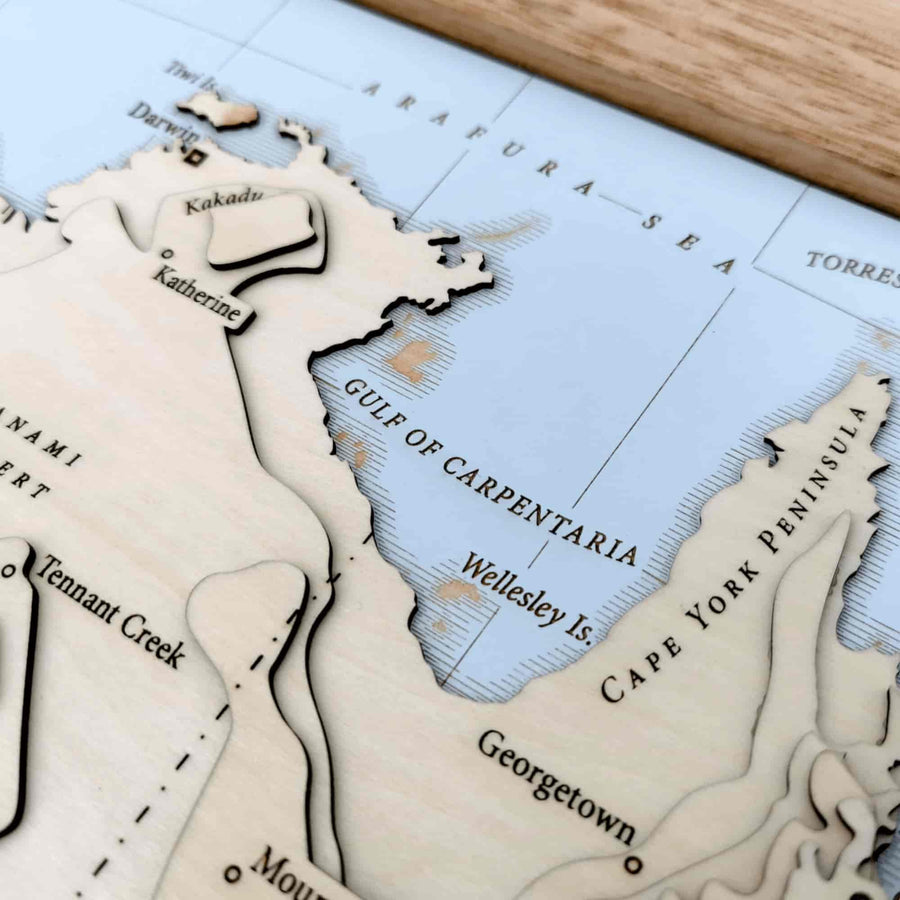 Gulf of Carpentaria as shown on a wooden topographic map of Australia