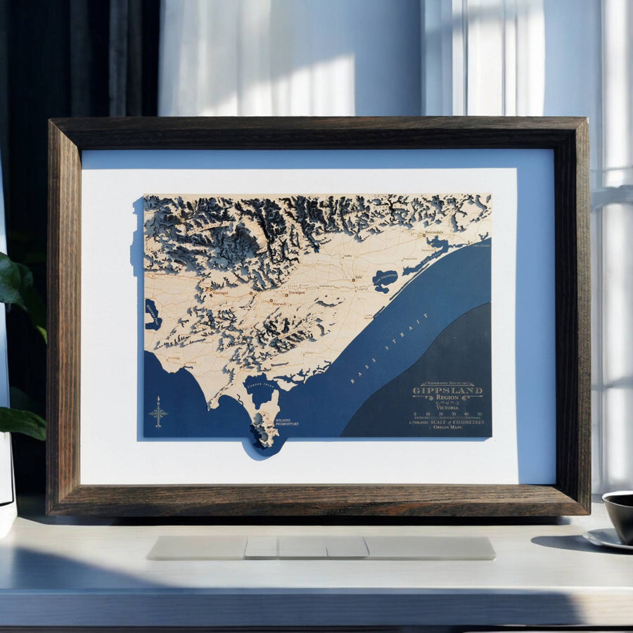 Wooden map of the gippsland region of Victoria