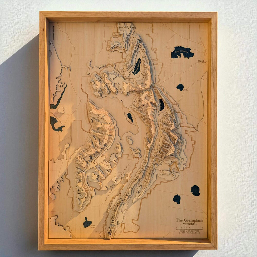 Wooden Map art of the Grampians national park of victoria