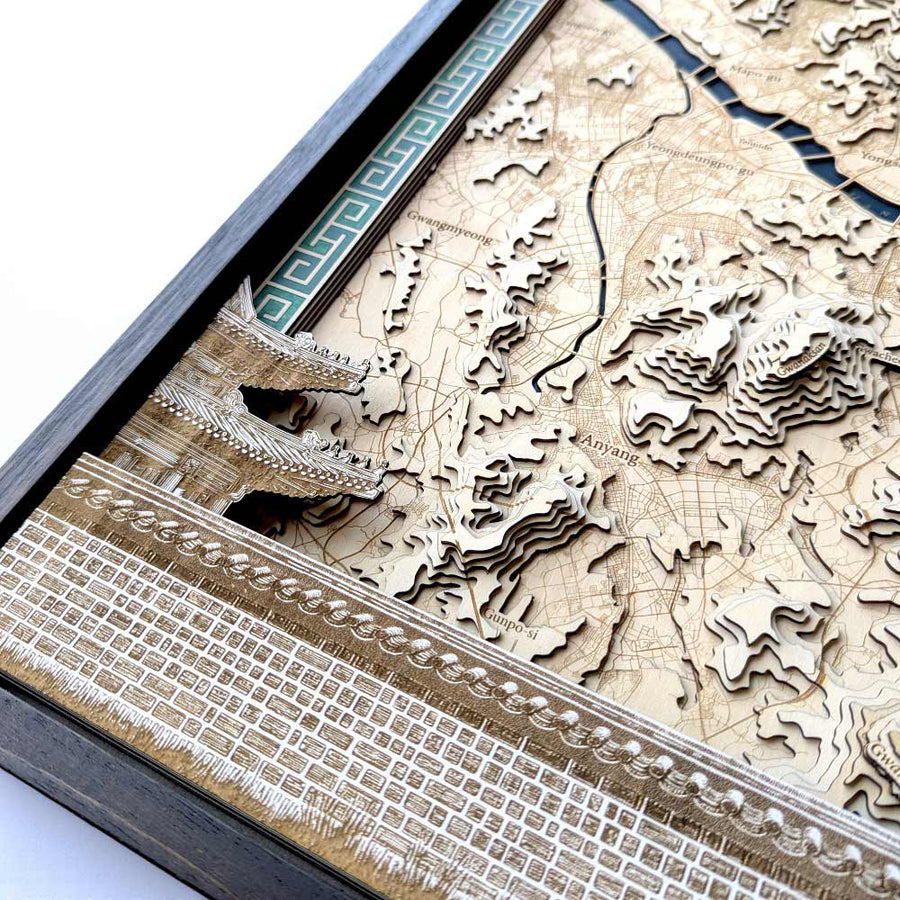 Temple and wall of a 3d laser cut map