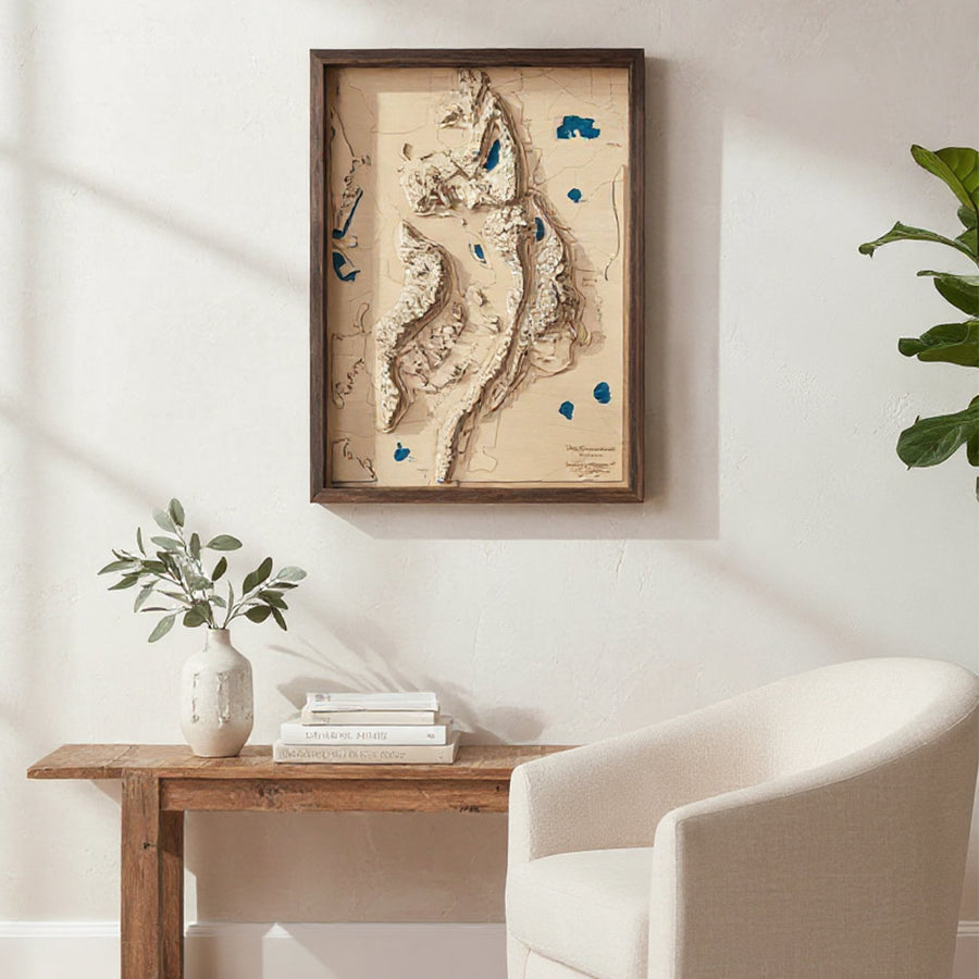 Wooden contour map art f the grampians national park of victoria