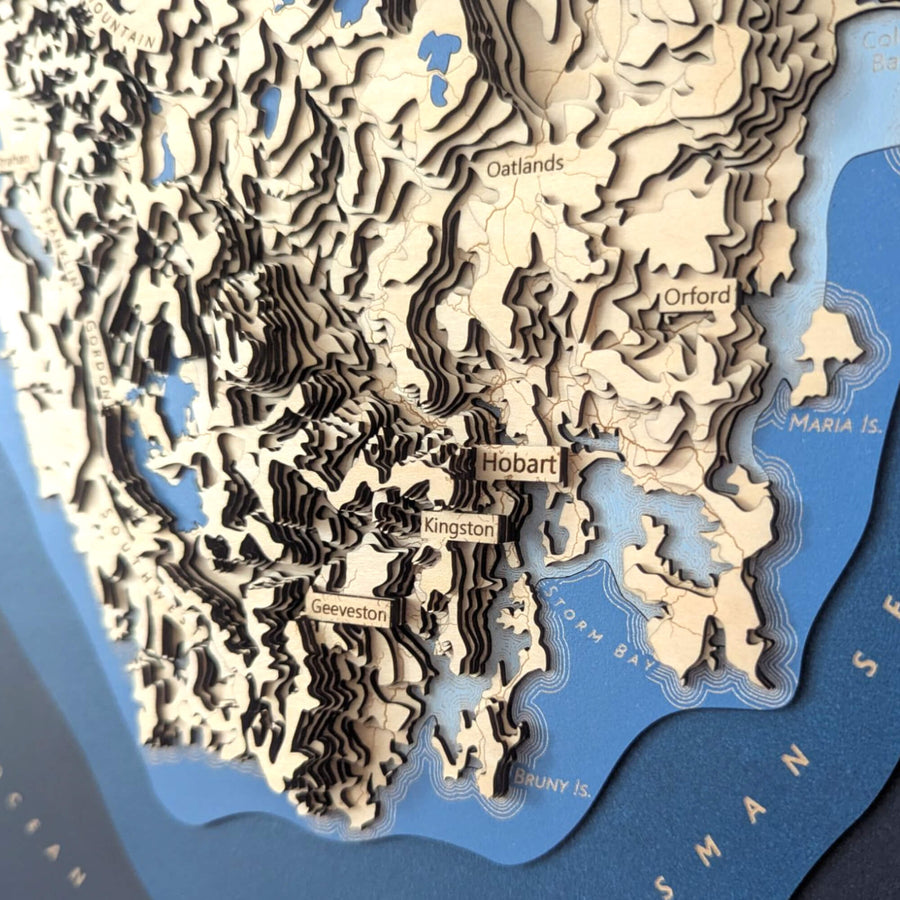 Hobart and Kingston of Tasmania as seen on a Contour Map