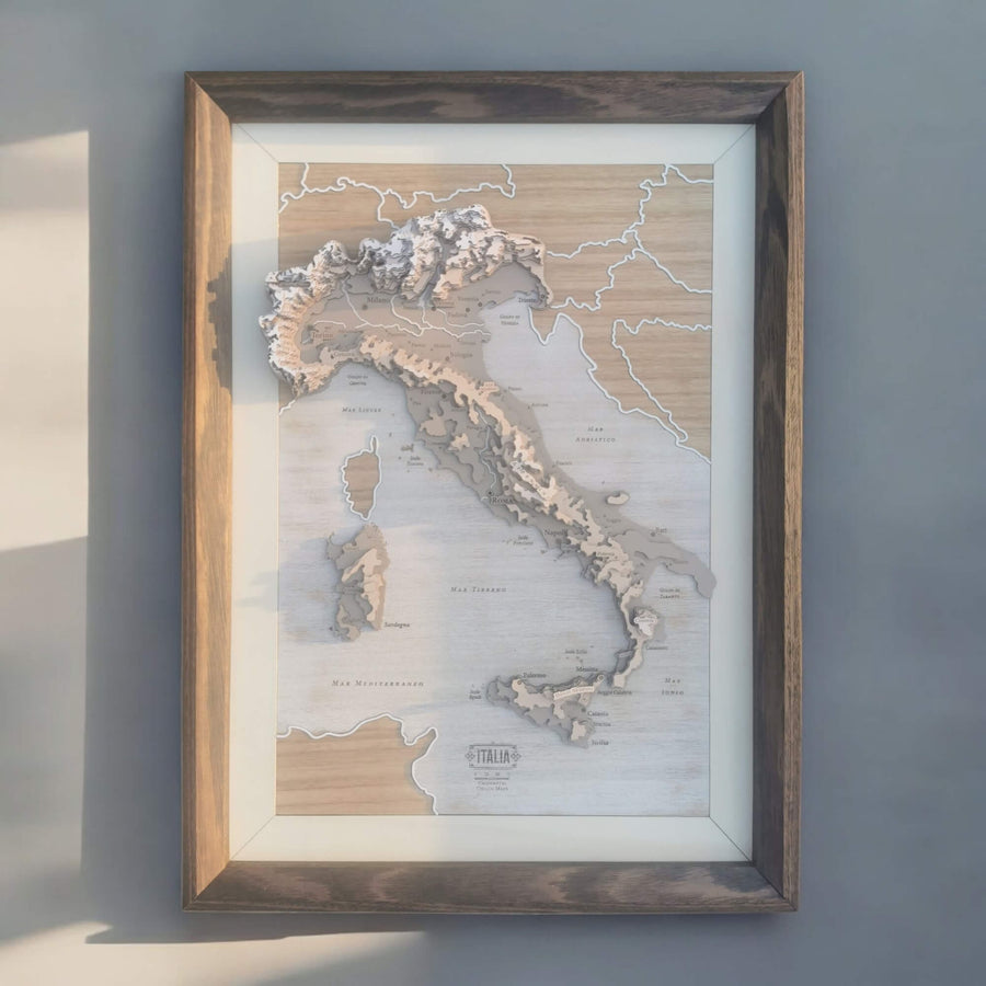 Italia Wooden 3d Map Framed