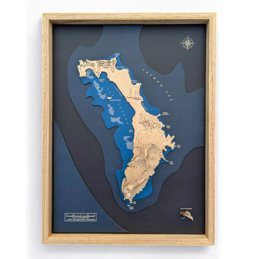 Lord Howe Raised Relief Wooden Map Art
