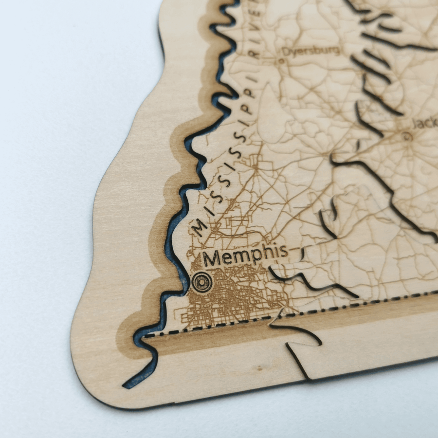 Memphis and mississippi river wooden carved 3d map art