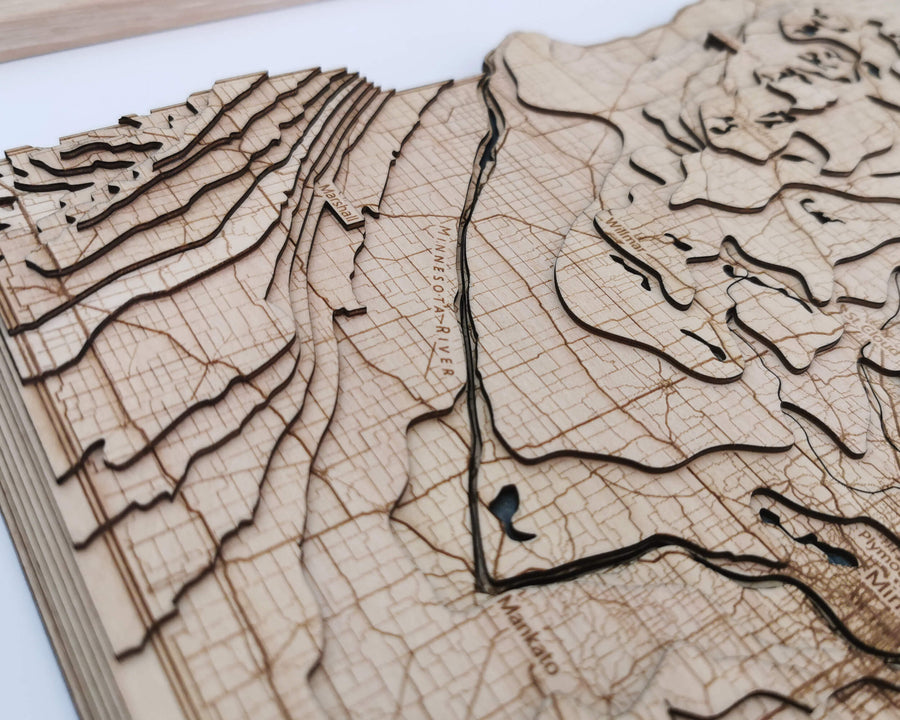 Minnesota River Shown on a 3d wooden contour map gift