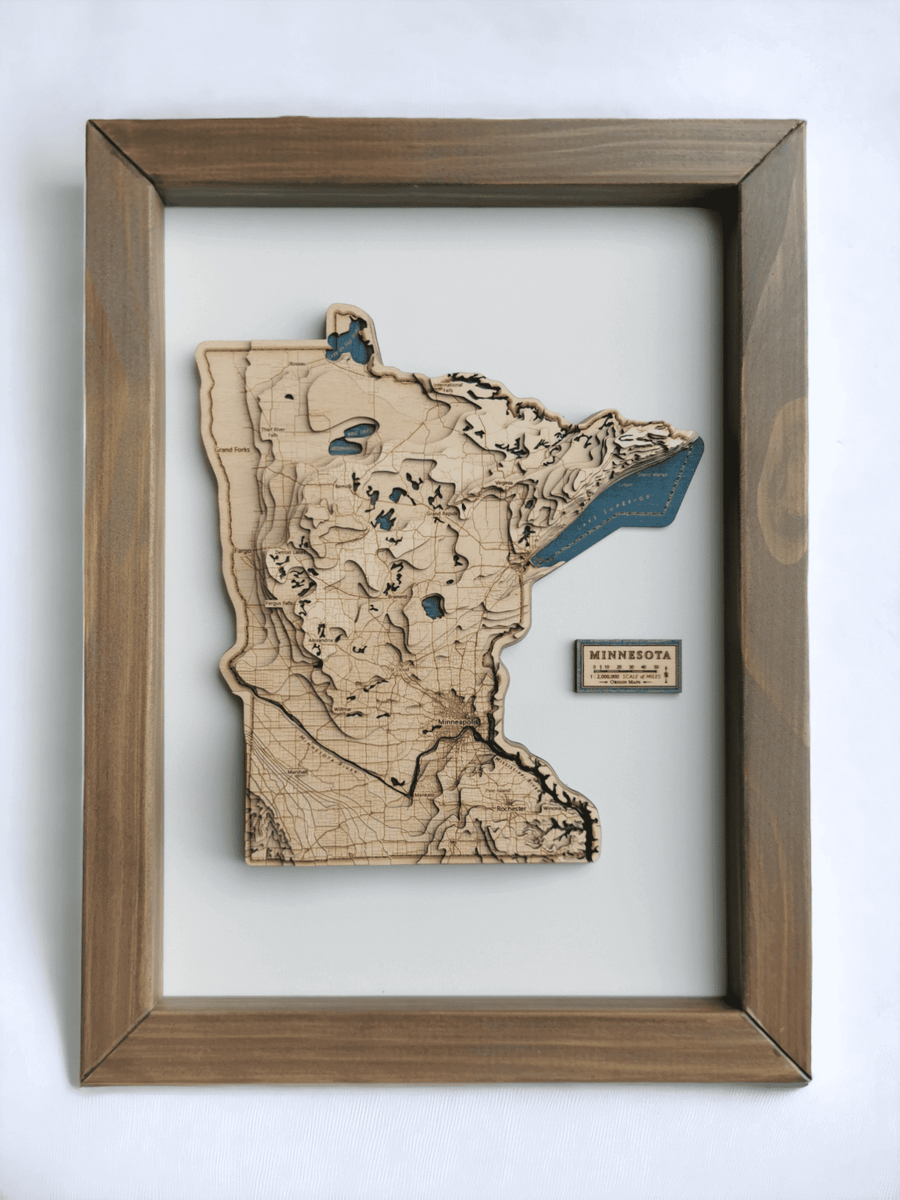 Minnesota state map art carved 