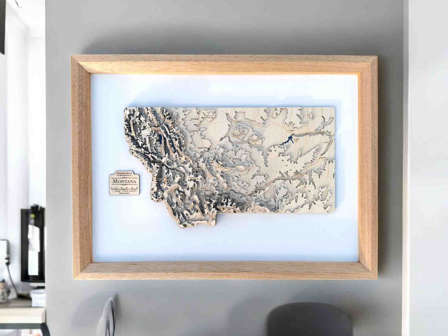 Framed map art of Montana State USA