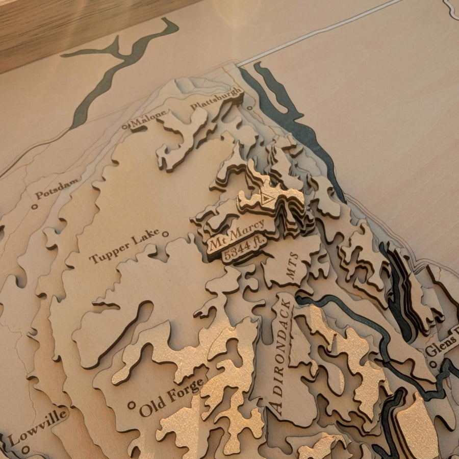 Mt Marcy of the Adirondack mountains of New York State as shown on a wooden map art