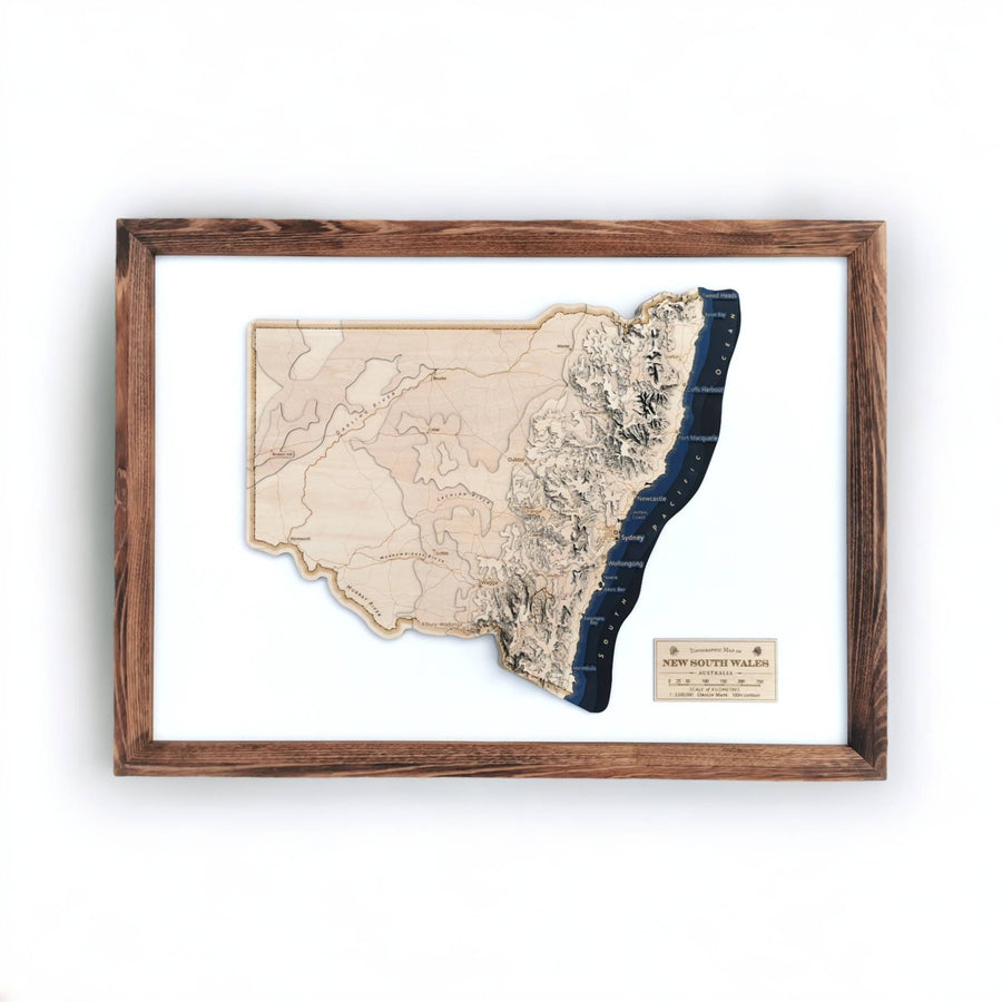 Topographic Wooden map of the state of New South Wales of Australia