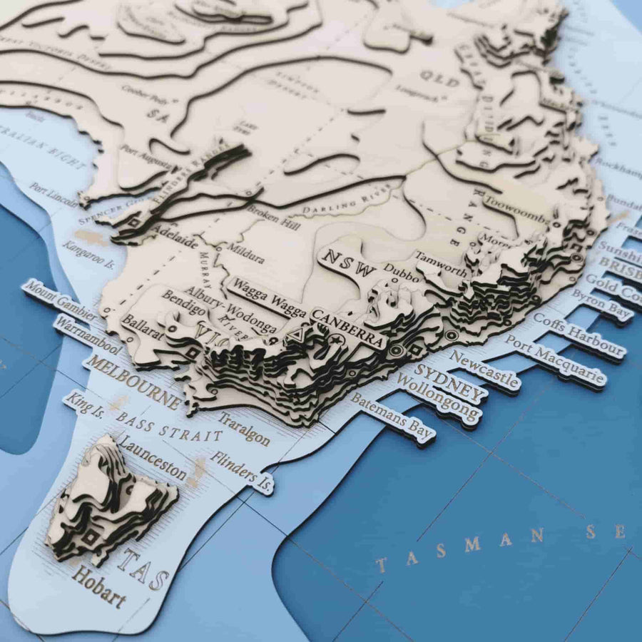 east coast of australia on a map showing sydney and Wollongong and melbourne