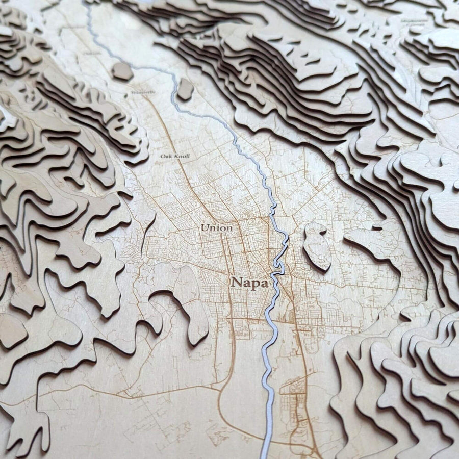 Topographic map of a region with 'Napa' and 'Union' labeled.