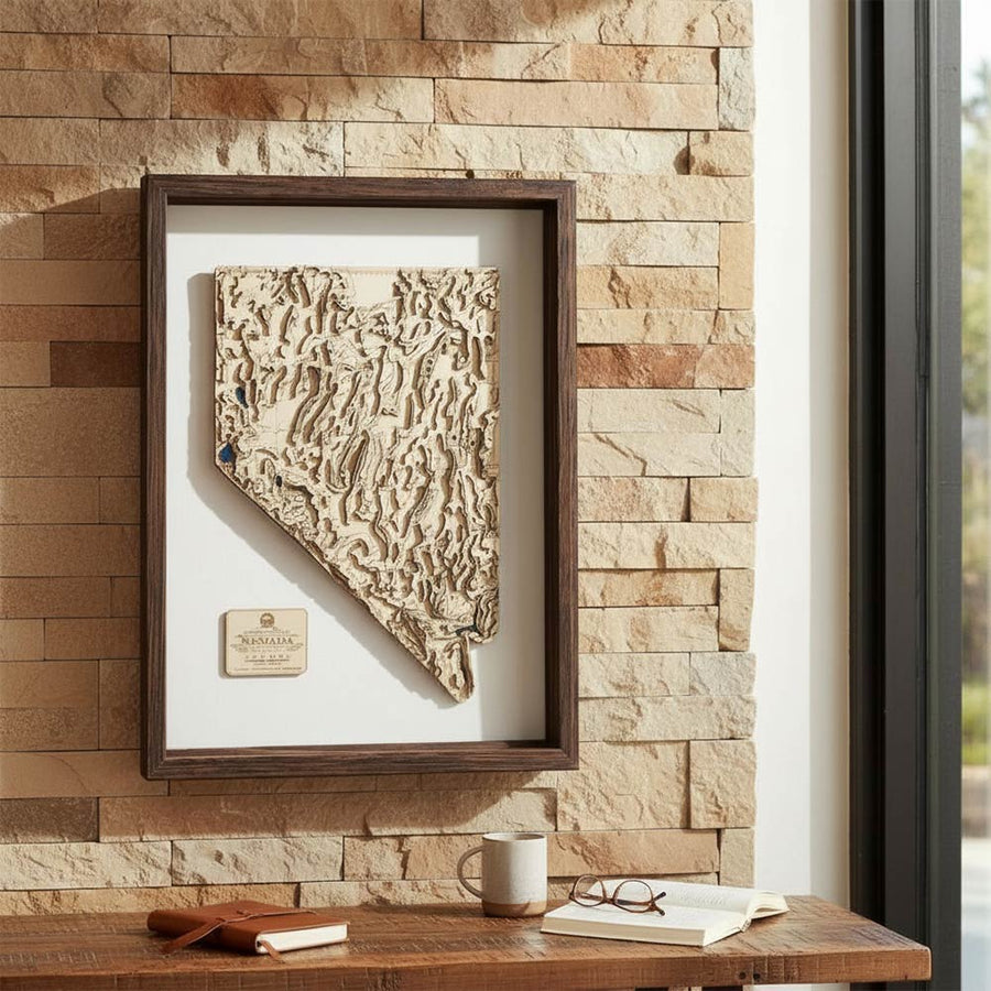 3D wooden Contour Map of Nevada USA