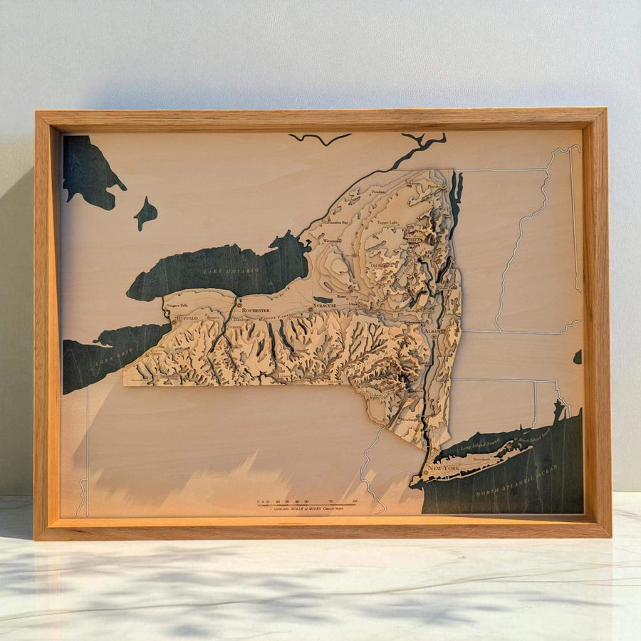 Wooden map art of New York