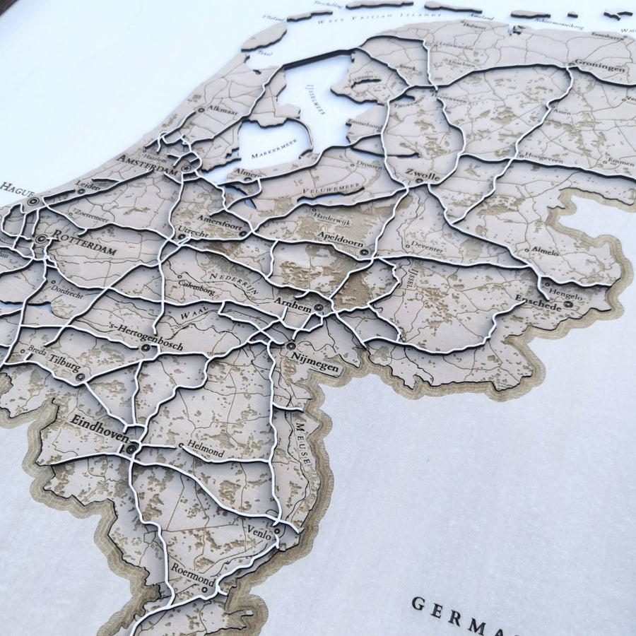 Nijmegen of the Netherlands as shown on a wooden carved map