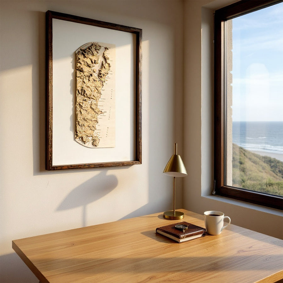 3d wooden map art of the Northern Beaches of Sydney in a home setting