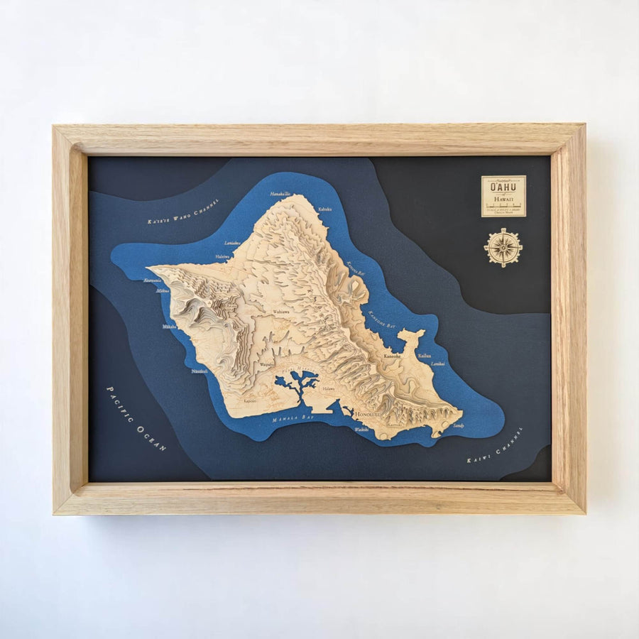 Wooden Raised Relief Map Art Of Oahu Hawaii